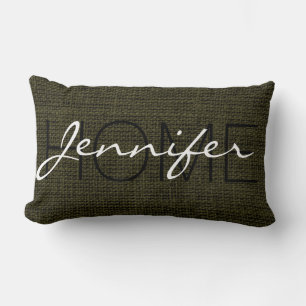 Cojín Lumbar Monograma Rústico Burlap verde Rifle