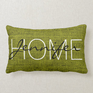 Cojín Lumbar Monograma rústico verde oliva de la arpillera