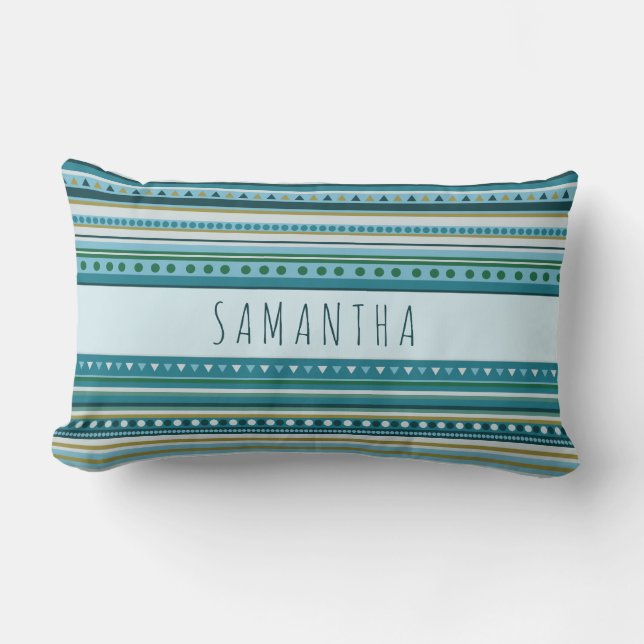Cojín Lumbar Monograma Tríbal Patrón Azul Verde azulado Pilar L (Anverso)