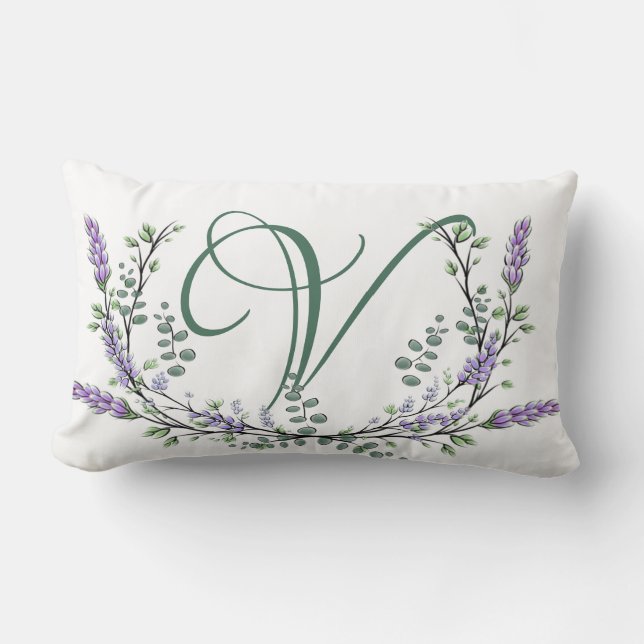Cojín Lumbar Monograma V Lavender Eucalyptus (Anverso)