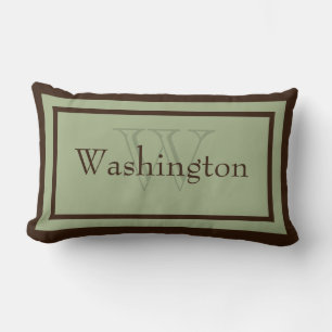 Cojín Lumbar Monograma verde/marrón sabio Keepsake Pillow