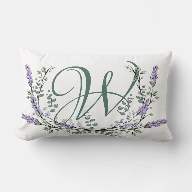 Cojín Lumbar Monograma W Lavender Eucalyptus (Anverso)