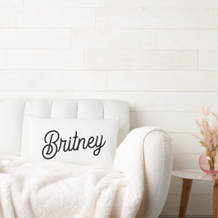 Cojín Lumbar Monograma y nombre personalizados de blanco negro 