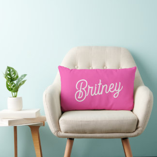 Cojín Lumbar Monograma y nombre personalizados modernos de rosa