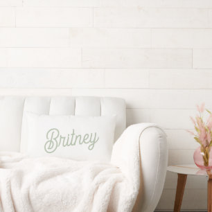 Cojín Lumbar Monograma y nombre personalizados verde sabio mode