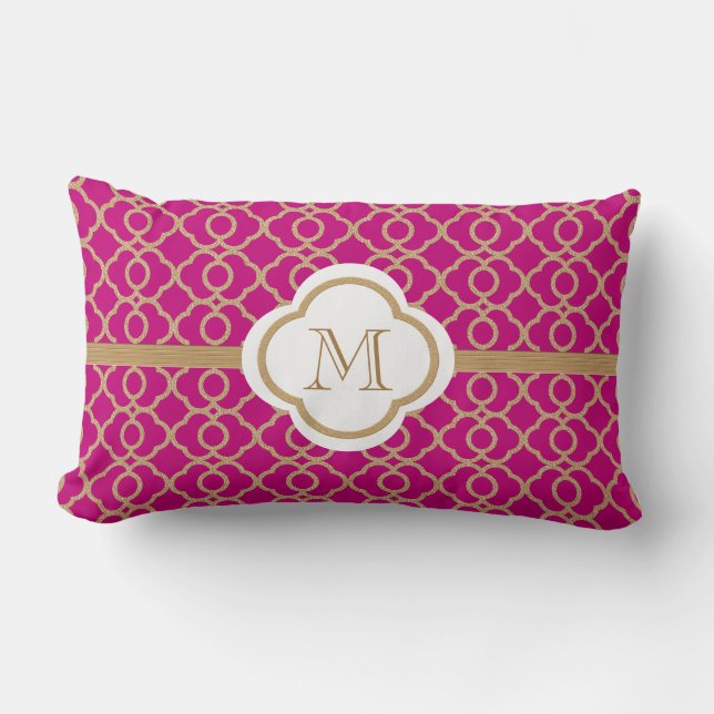 Cojín Lumbar Monogramo Fuchsia y oro marroquí (Anverso)