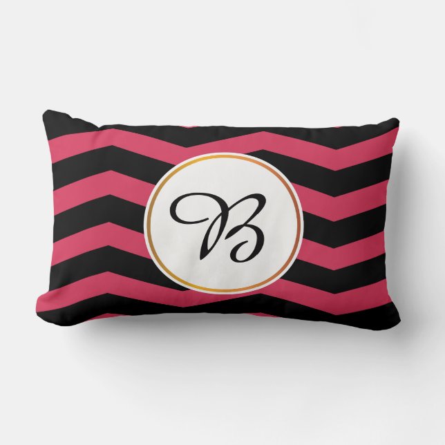 Cojín Lumbar monogramo y chevron estampado (Anverso)