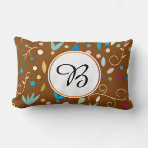 Cojín Lumbar monogramo y hojas estampadas