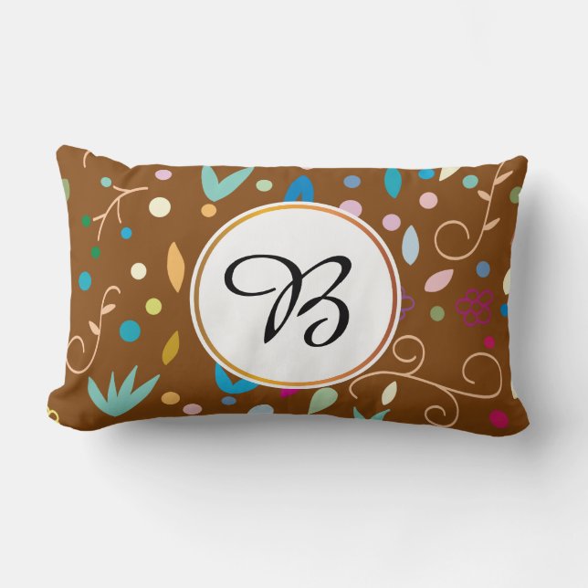 Cojín Lumbar monogramo y hojas estampadas (Anverso)