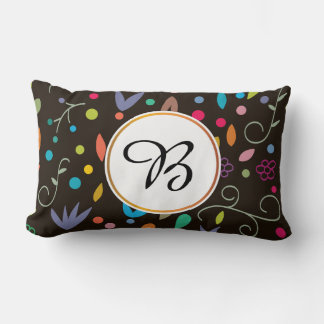 Cojín Lumbar monogramo y hojas estampadas