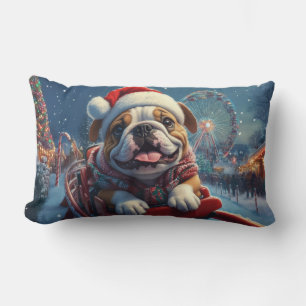Cojín Lumbar Montaña Rusa de Bulldog Navidad