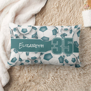 Cojín Lumbar Montones de balones de fútbol decoración verde azu