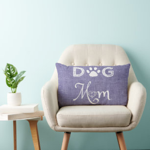 Cojín Lumbar Morado Burlap Perro Mamá Lumbar Pillow