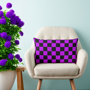 Cojín Lumbar Morado Eléctrico Cuadrados Negros de los 80