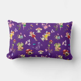 Cojín Lumbar Morado Fairy Mushroom House Tema