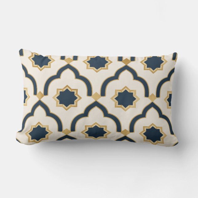 Cojín Lumbar Moroccan mug, navy blue gold, geometric pattern, i (Anverso)