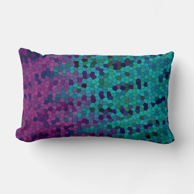 Cojín Lumbar Mosaico Verde azulado azul turquesa y violeta púrp (Anverso)