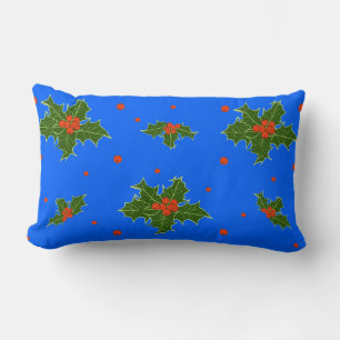 Cojín Lumbar Motif de los Navidades Holly (Ilex) sobre fondo az