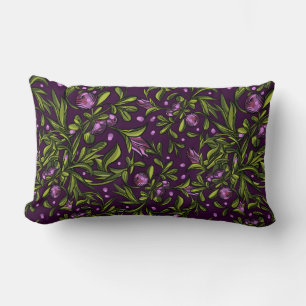 Cojín Lumbar Motivo Floral Artístico: Flores Purpúreas