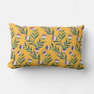 Cojín Lumbar Motivo floral elegante con puntos y hojas verdes