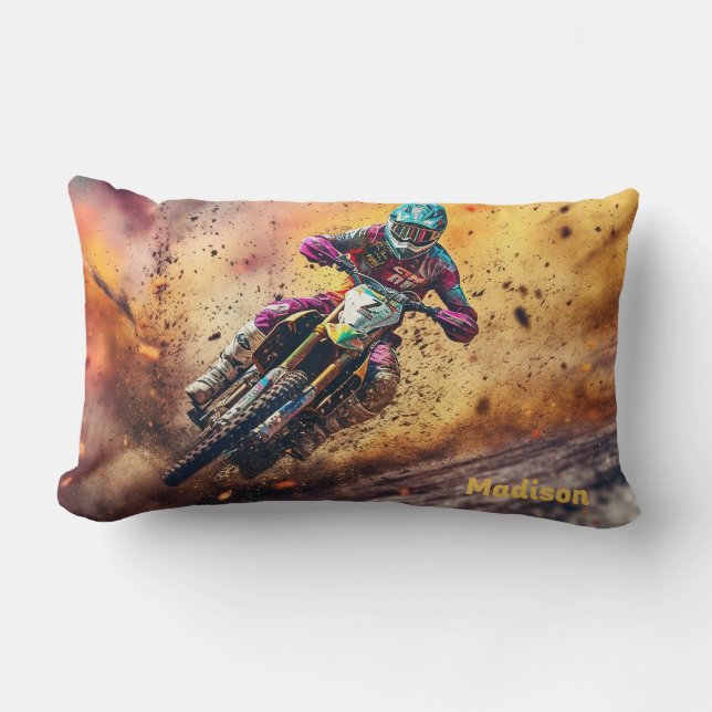 Cojín Lumbar Motocross de nombre personalizado (Anverso)