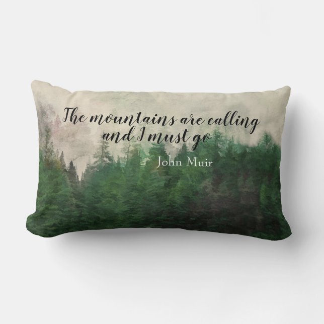 Cojín Lumbar Muir quote  mountain pine trees landscape art (Anverso)