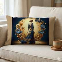 Mujer elegante Art Déco en oro y azul