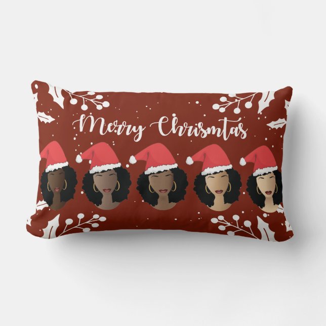 Cojín Lumbar Mujeres negras, Feliz Sombrero de Papá Noel, Borgo (Anverso)