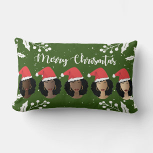 Cojín Lumbar Mujeres negras, Feliz Sombrero de Papá Noel de Nav