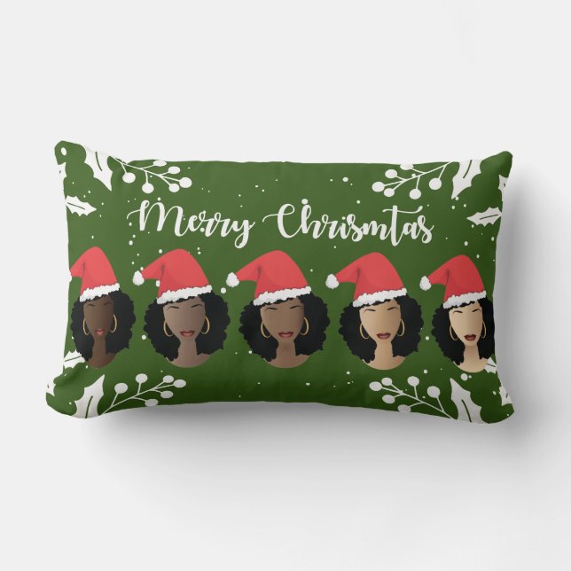 Cojín Lumbar Mujeres negras, Feliz Sombrero de Papá Noel de Nav (Anverso)