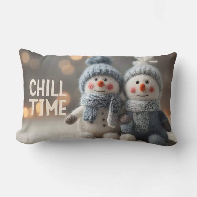 Cojín Lumbar Muñecas de muñecas de Snowman con Gorras de Knit (Anverso)