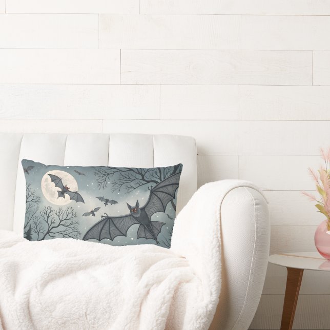 Cojín Lumbar murciélagos voladores en espeluznante cielo noctur (Subido por el creador)