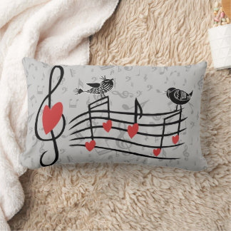 Cojín Lumbar Music Love Birds en notas musicales grises