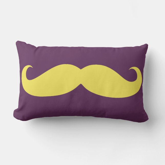 Cojín Lumbar Mustache amarillo en morado (Anverso)