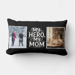 Cojín Lumbar My Hero My Mom Bold 2 Photo Personalized Black