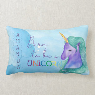 Cojín Lumbar NACIDO PARA SER UN UNICORNIO Nombre en acuarela az