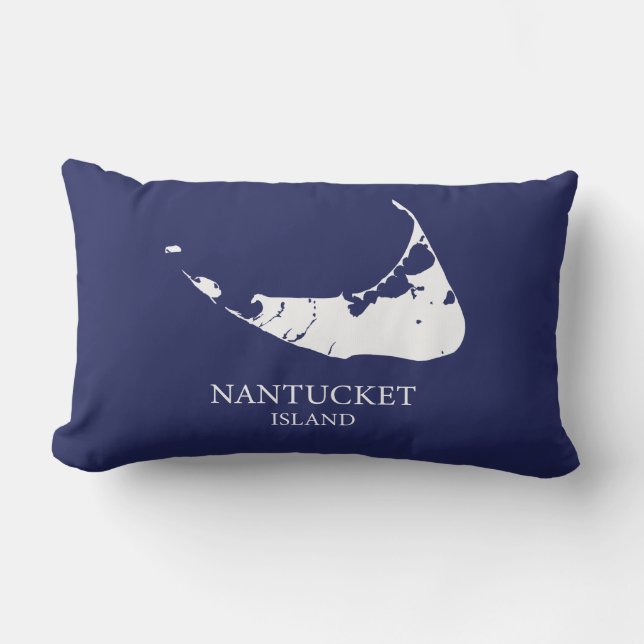 Cojín Lumbar Nantucket Island Map azul marino Lumbar Pillow (Anverso)