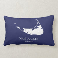 Nantucket Island Map azul marino Lumbar Pillow