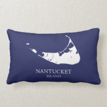 Nantucket Island Map azul marino Lumbar Pillow
