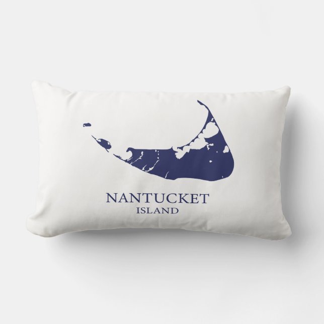 Cojín Lumbar Nantucket Island Map azul marino Lumbar Pillow (Anverso)