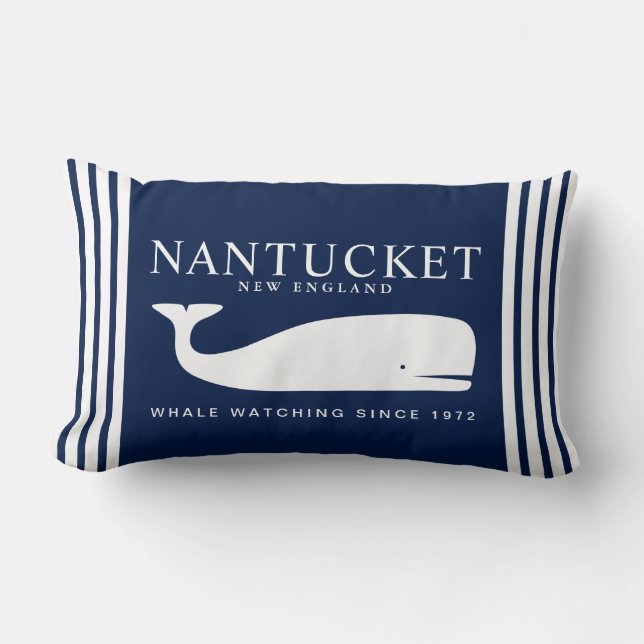 Cojín Lumbar Nantucket Whale Watching – White and Navy Blue (Anverso)