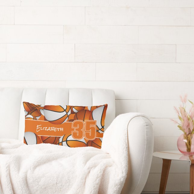 Cojín Lumbar naranja blanco montones de baloncesto chicas sala  (Sofá)