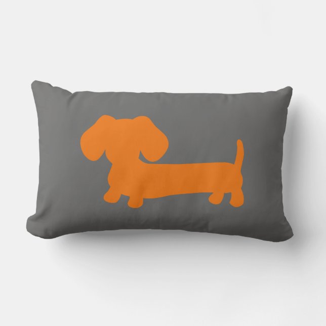 Cojín Lumbar Naranja Dachshund sobre gris oscuro (Anverso)