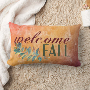 Cojín Lumbar Naranja de acuarela Bonito floral nombre de famili