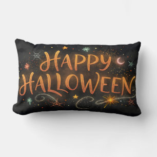 Cojín Lumbar naranja de acuarela feliz halloween