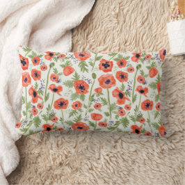 Cojín Lumbar Naranja de acuarela vibrante Poppies Patrón floral