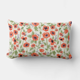 Cojín Lumbar Naranja de acuarela vibrante Poppies Patrón floral