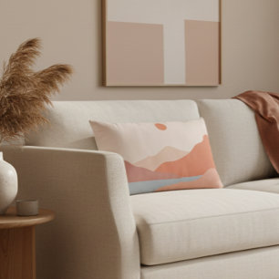 Cojín Lumbar Naranja de paisajes retro moderno de mediados de s