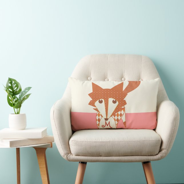 Cojín Lumbar Naranja Peachy Pink Monograma Fox Pilow Estilizado (Silla)