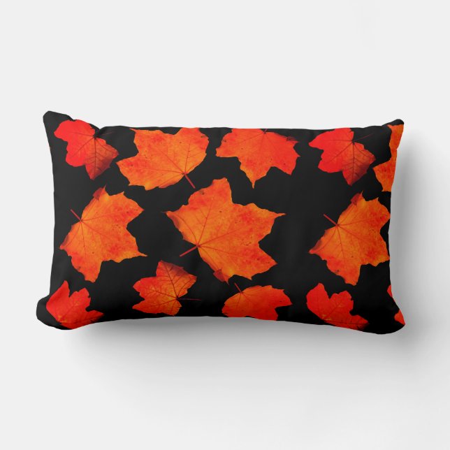 Cojín Lumbar Naranja  Personalizado negro de hojas de arce (Anverso)